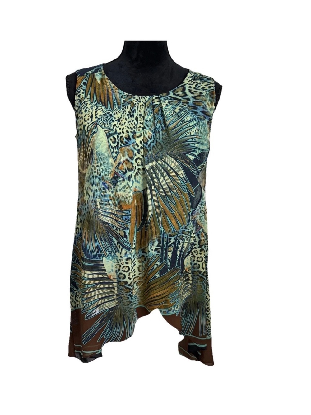 Peck & Peck Tunic Womens M Multicolor Animal Print Chiffon Tank Swing Trapeze